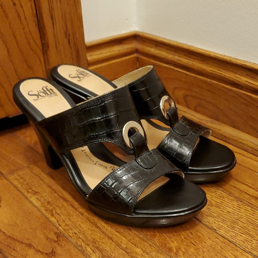 Sofft Black Heeled Sandals with Chunky Heel 9.5M